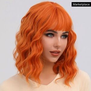 Orange Bob Wigs With Bangs Wig 16 Inch
